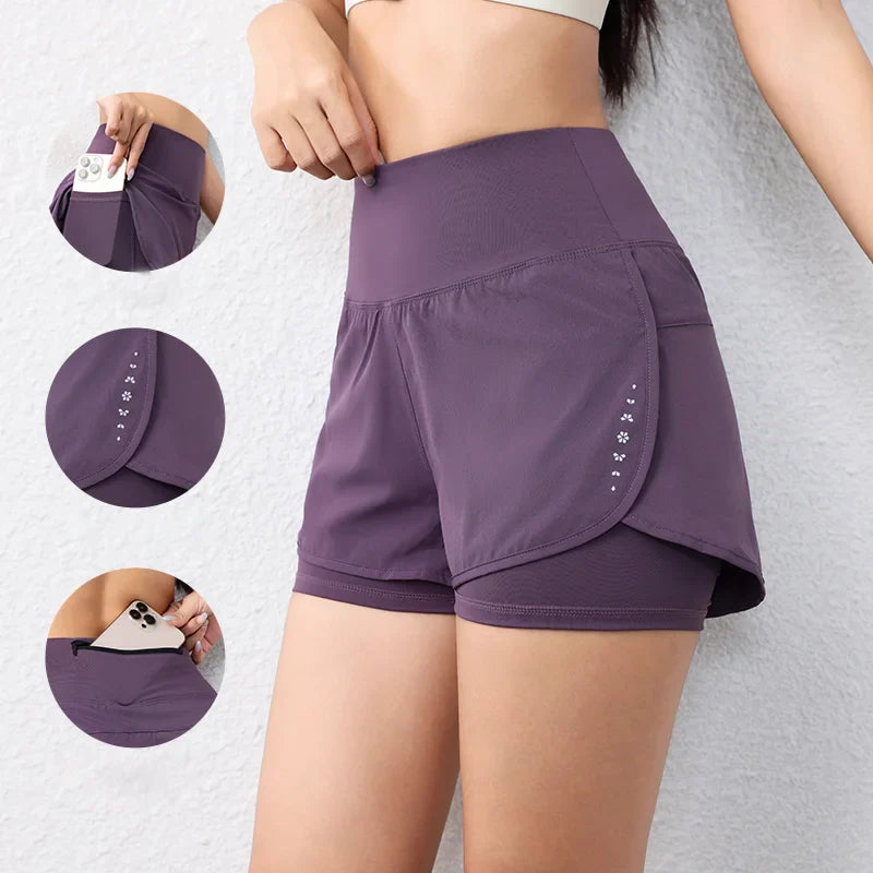 Women’s Quick-Dry Running Shorts – Elastic Waist Sports Layer Active Shorts with Pockets for Yoga & Workouts
