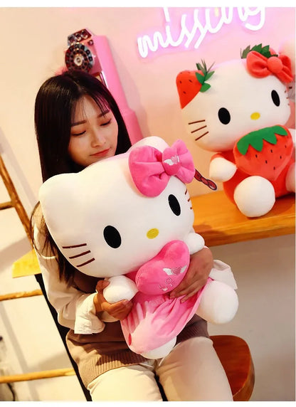 22cm Sanrio Kawaii KT Cat Plush Toy – Strawberry Plush Doll, Home Decor & Birthday Gift for Girls
