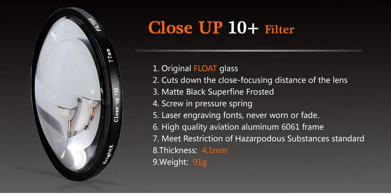 Macro +10 Close-Up Lens Filter Kit — 49mm to 77mm for Canon Nikon Sony Cameras