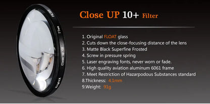Macro +10 Close-Up Lens Filter Kit — 49mm to 77mm for Canon Nikon Sony Cameras