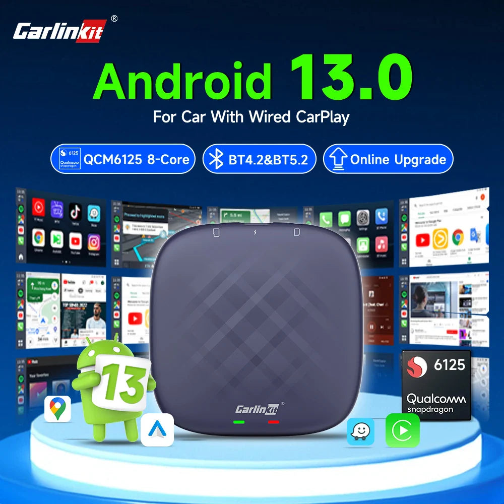 CarlinKit Android 13 AI TV Box - Android Auto Wireless CarPlay, QCM6125 8-Core, Split Screen, 64G/128G, Supports Netflix, YouTube, Play Store
