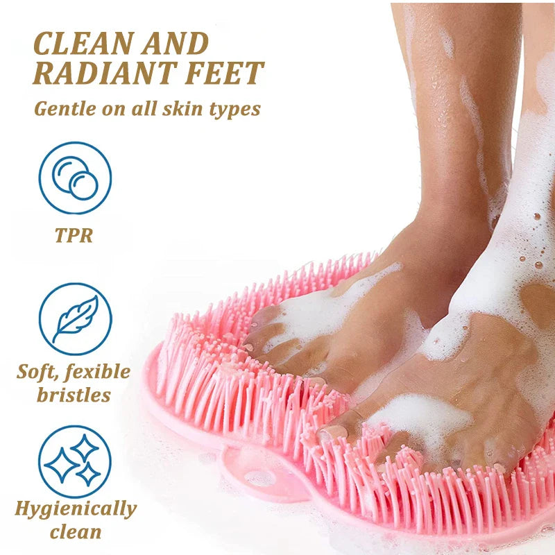 Silicone Back Brush with Non-Slip Shower Mat - Bath Massage Foot Exfoliating Brush Pad with Suction Cups