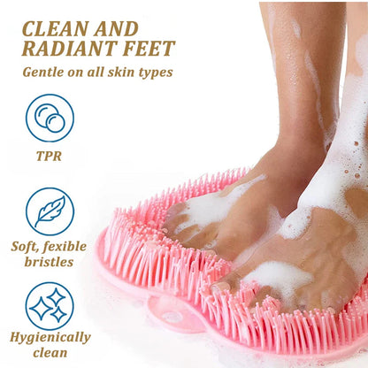 Silicone Back Brush with Non-Slip Shower Mat - Bath Massage Foot Exfoliating Brush Pad with Suction Cups