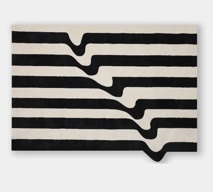 Light Luxury Black & White Plaid Rug — Fluffy Soft Carpet for Bedroom, Living Room, Study, and Home Decor