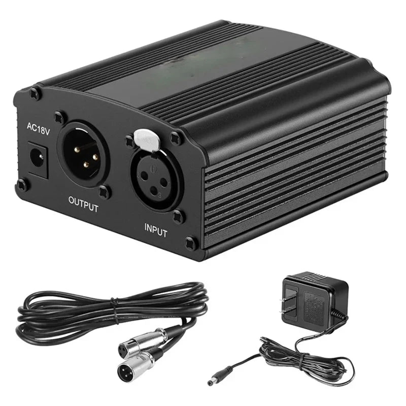 48V Phantom Power Supply Kit - XLR 3-Pin Microphone Cable & Adapter for Condenser Recording Mics