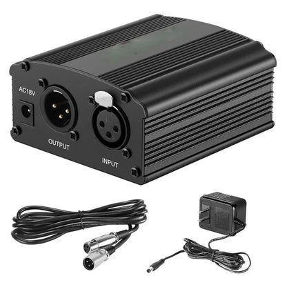 48V Phantom Power Supply Kit - XLR 3-Pin Microphone Cable & Adapter for Condenser Recording Mics