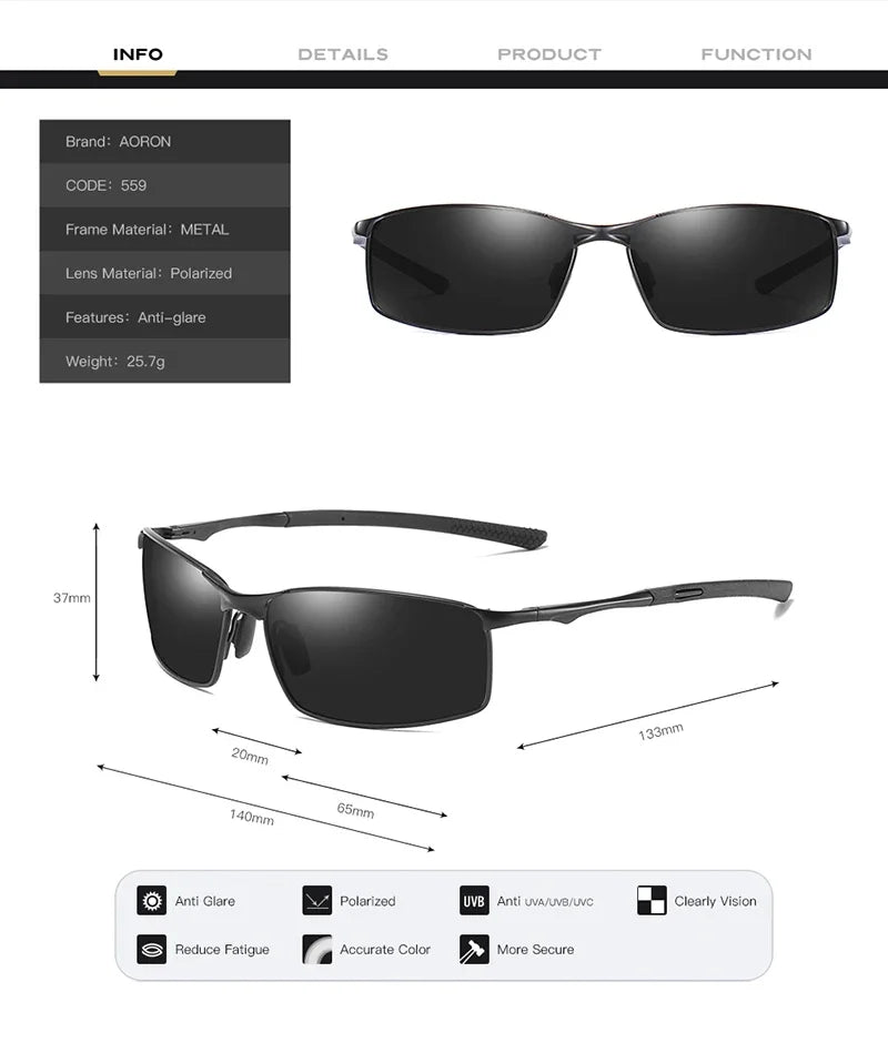 Aoron Polarized Sunglasses — Unisex Driving Mirror Sun Glasses with Metal Frame & UV400