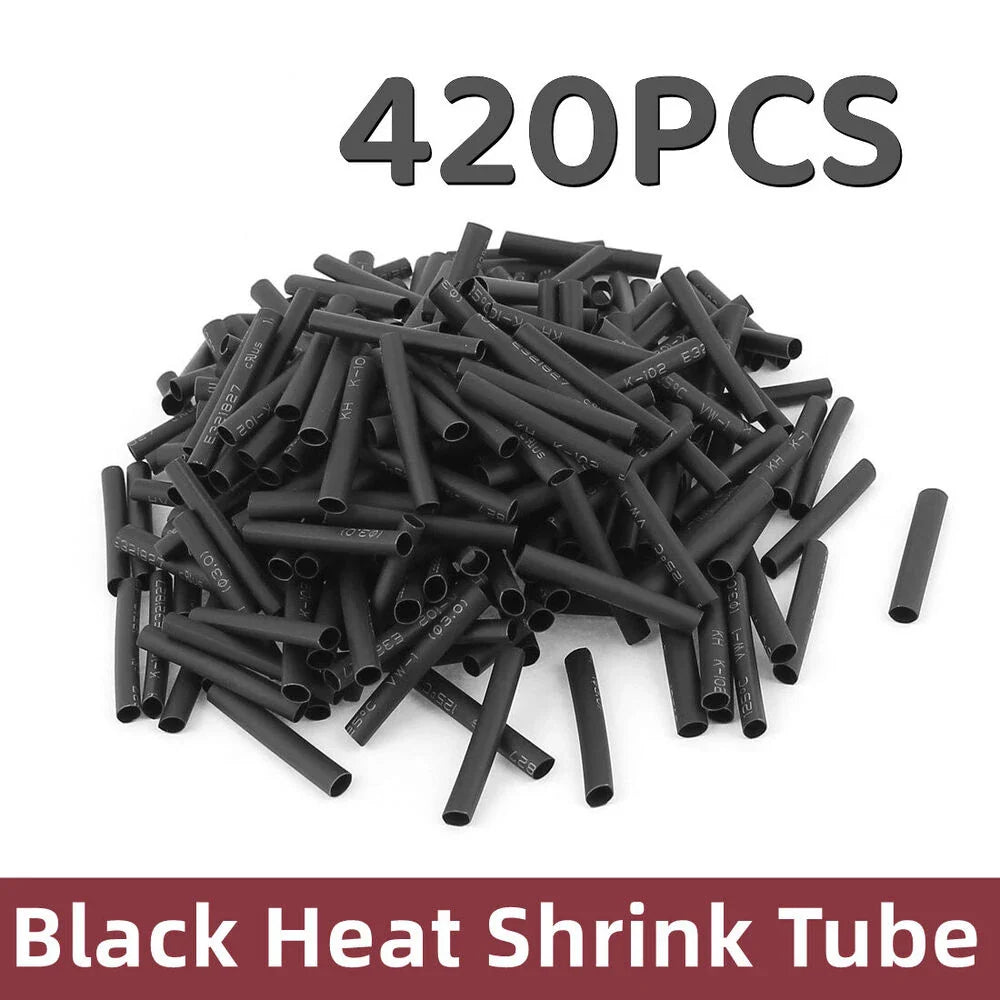 420PCS Black Heat Shrink Tubing Kit - Weatherproof Polyolefin Sleeving for Cable Protection and Tools