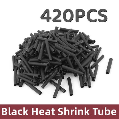 420PCS Black Heat Shrink Tubing Kit - Weatherproof Polyolefin Sleeving for Cable Protection and Tools