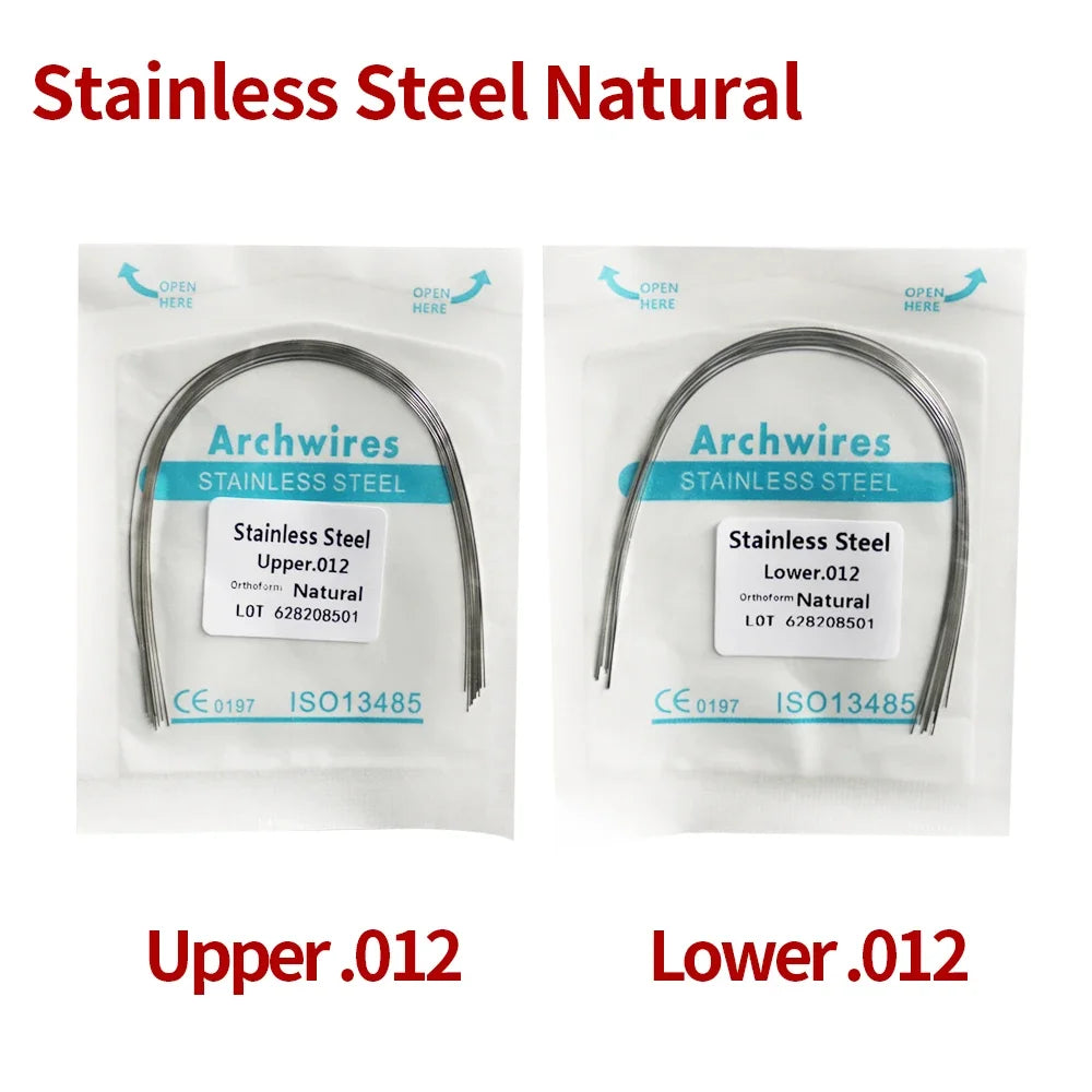 2 Packs Stainless Steel Arch Wires – 20pcs Natural Round & Rectangle Wires for Upper & Lower Braces