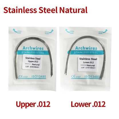 2 Packs Stainless Steel Arch Wires – 20pcs Natural Round & Rectangle Wires for Upper & Lower Braces
