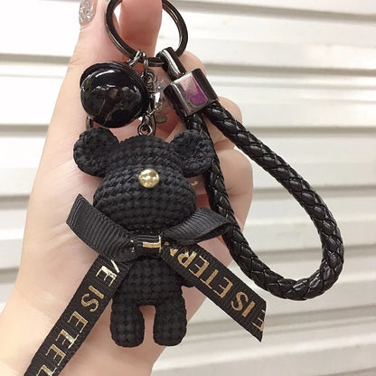 Cute Bear & Rabbit Keychain - Resin Bow Bell Bag Pendant & Car Key Ring Gift for Girls