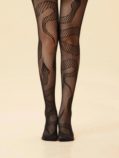 Fashionable Snake-Shaped Fishing Net Socks - 1 Pair of Punk Style Halloween Pantyhose, Sexy Horror Snake Shaped Design