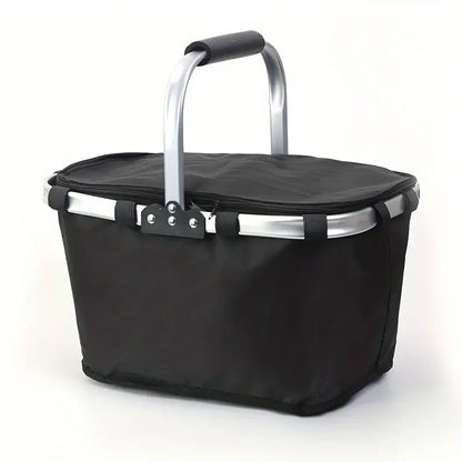 Insulated Picnic & Shopping Basket — Waterproof Foldable Cooler with Locking Lid for Outdoor Food Storage