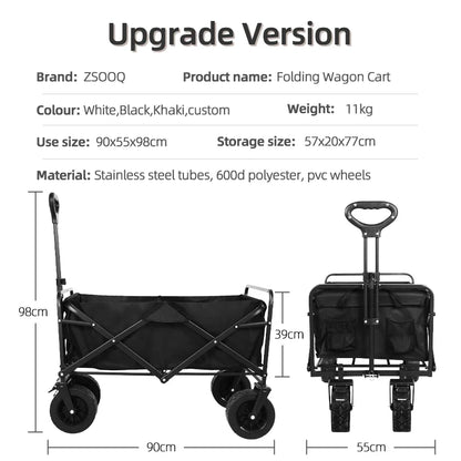 500lbs Heavy Duty Foldable Wagon — Portable Outdoor Utility Cart, Collapsible Shopping, Beach & Garden Pull Trolley