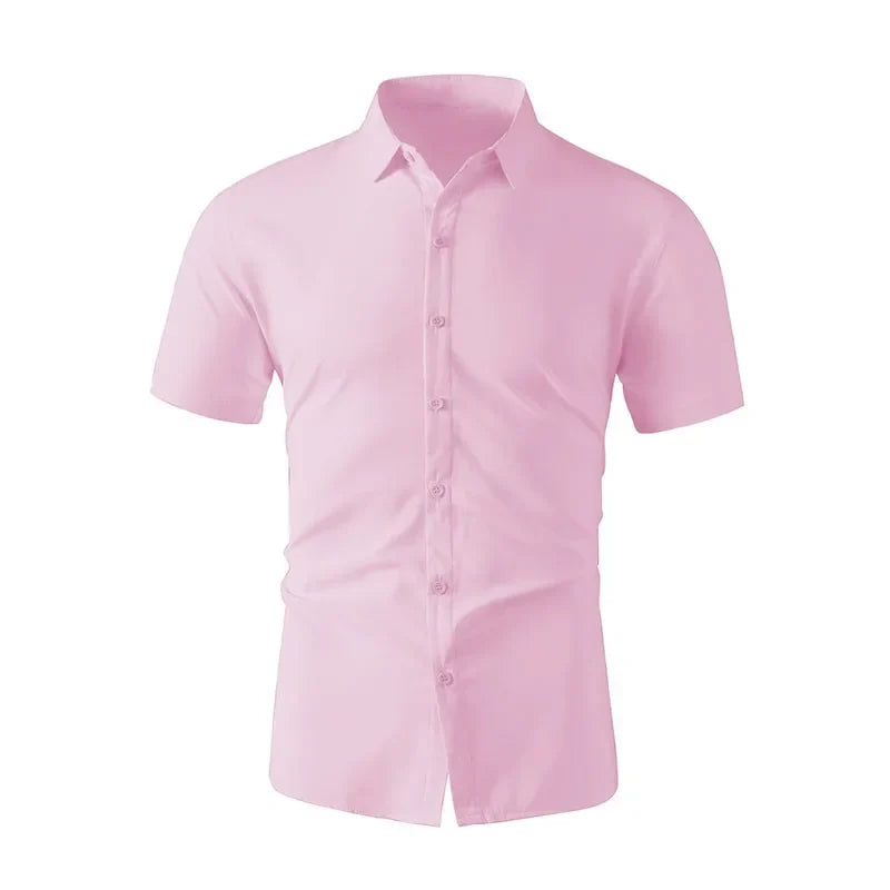 Men’s Summer Business Casual Shirt – Solid Color Short Sleeve, Comfortable, No-Iron, Versatile Fashion Top
