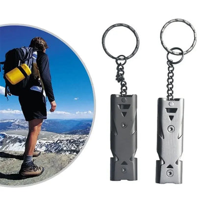Double Pipe Whistle Keychain – High Decibel Outdoor Survival Emergency Tool