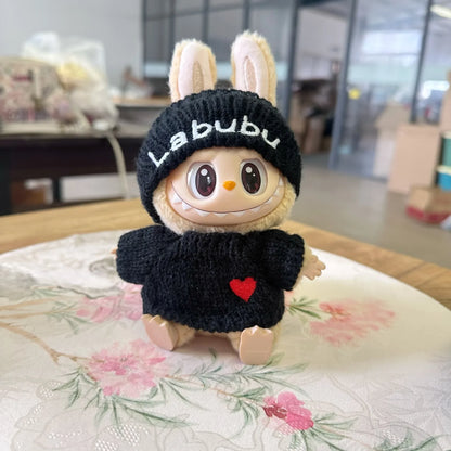 17cm Labubu Doll Clothes — Monster Outfit with Hat, Love Sweater & Casual Shoes for Sitting Party Accessories