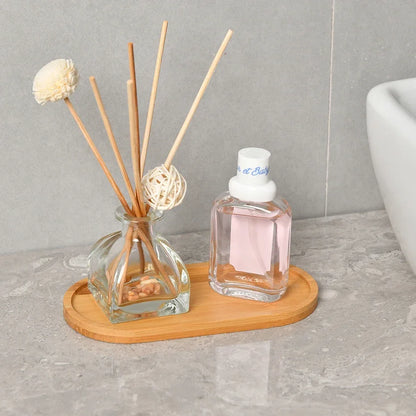 Bamboo Storage Tray – Wooden Bathroom Organizer for Shampoo, Body Wash & Toiletries, Multi-Function Countertop Accessory