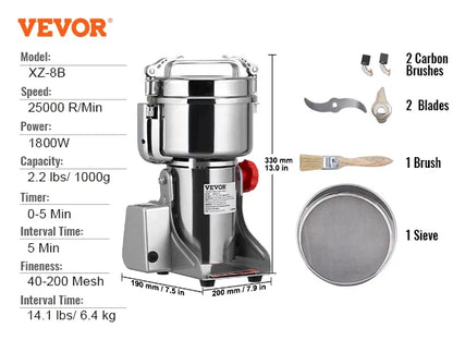 SucceBuy 150-2500g Electric Grain Mill Grinder – Commercial Spice & Herb Grinder for Coffee, Corn & Cereals