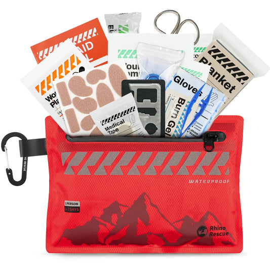Rhino Rescue Small First Aid Kit - Ultralight Waterproof Medical Kit for Hiking, Backpacking, Cycling & Travel