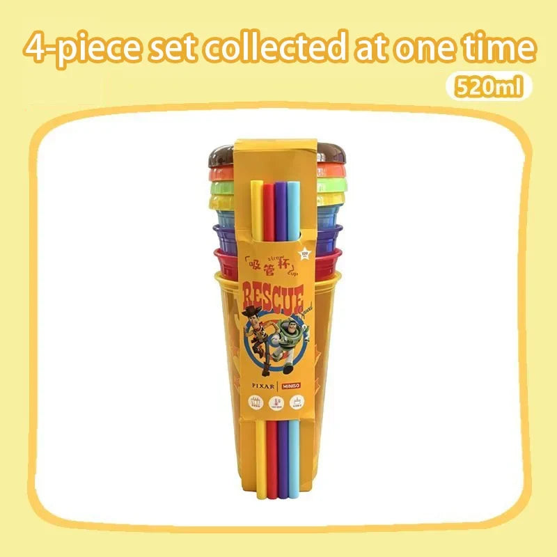 Toy Story 4-Pack Straw Cups - Reusable BPA-Free Cartoon Plastic Drinking Cups