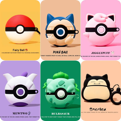 3D Poke Ball Silicone Case for AirPods Pro 2 — Cute Cartoon Anime Earphone Cover for Kids & Boys