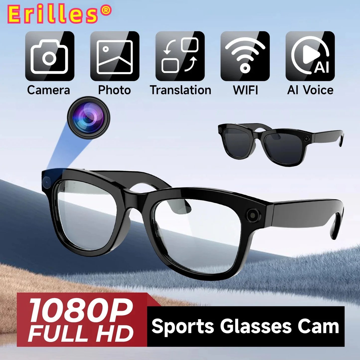 AI Smart Glasses with HD Anti-Shake Camera — Video Recording, Voice Call, Noise Reduction, Wireless Bluetooth Headset Goggles