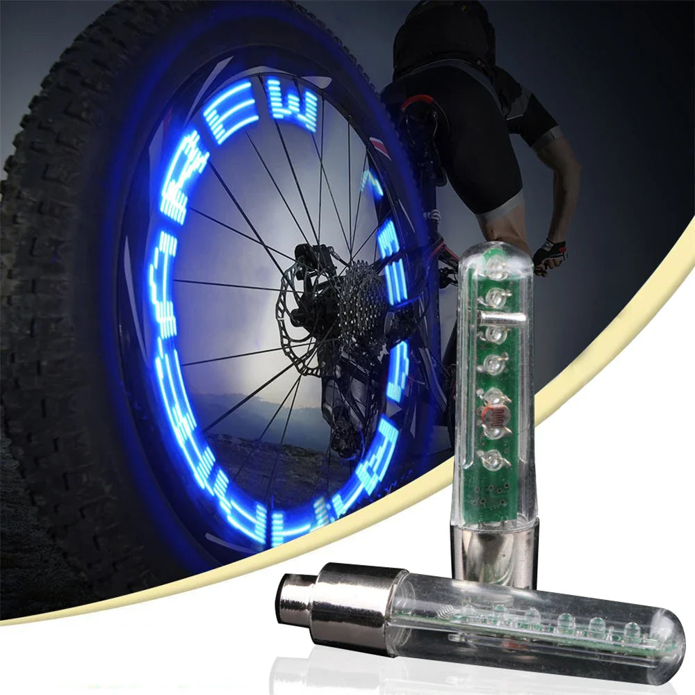 LED Bike Light – Neon Spoke Light Wheel Tire Valve Caps, Waterproof Bicycle Motion Sensor Warning Light for Head and Rear
