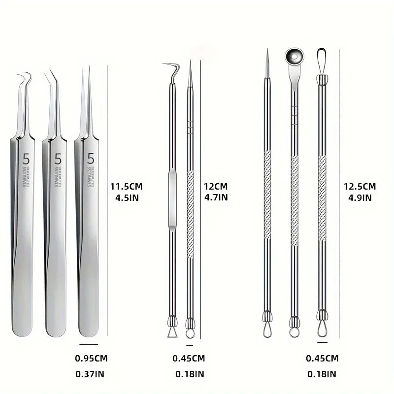 1/3/8PCS Stainless Steel Blackhead Removal Tool Set – Facial Tweezers, Acne Needles & Beauty Blackhead Removers
