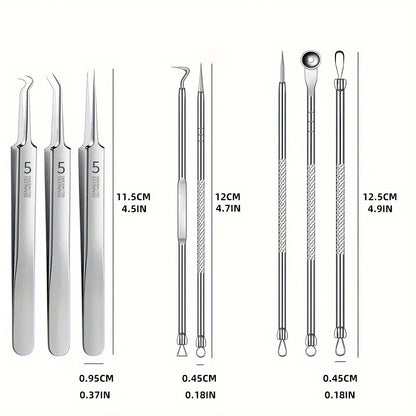1/3/8PCS Stainless Steel Blackhead Removal Tool Set – Facial Tweezers, Acne Needles & Beauty Blackhead Removers