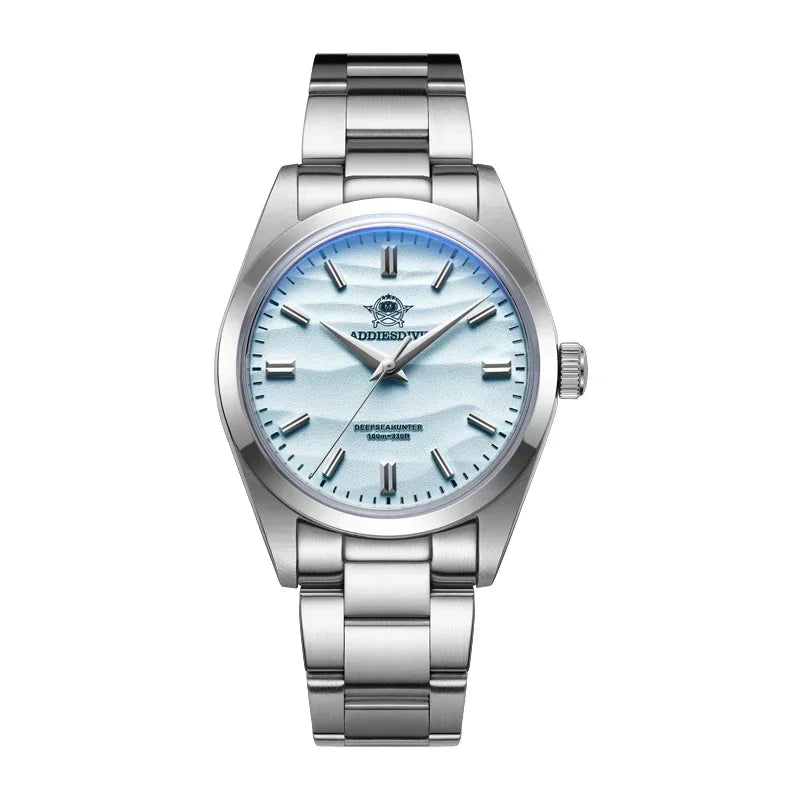 ADDIESDIVE AD2030 Men’s Quartz Watch — 36MM Simple Steel Dive Wristwatch, 10Bar Waterproof, Bubble Mirror Glass Sports Timepiece