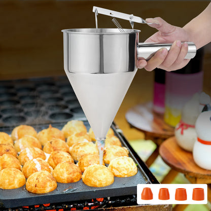 Stainless Steel Pancake Batter Dispenser with Stand – Multi-Caliber Funnel for Cupcakes & Baking Tools