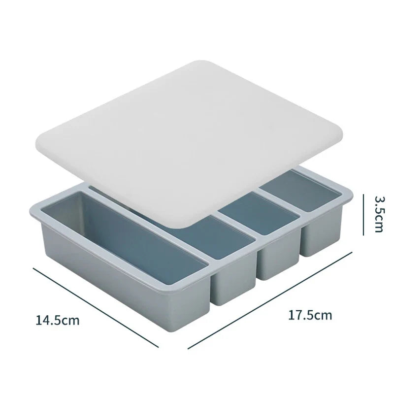 Extra Large Silicone Freezer Tray with Lid – Giant 4-Cube Food Storage Mold for Soup, Sauce & Meal Prep Ice Cubes Kitchen Container