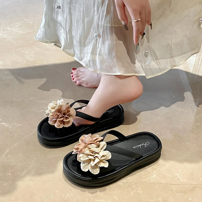 Two-Tone Floral Platform Sandals - Women’s Summer Thick Sole Beach Slides