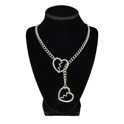 Heart O-Ring Punk Rock Necklace – Stainless Steel Cuban Chain Y-Necklace for Women