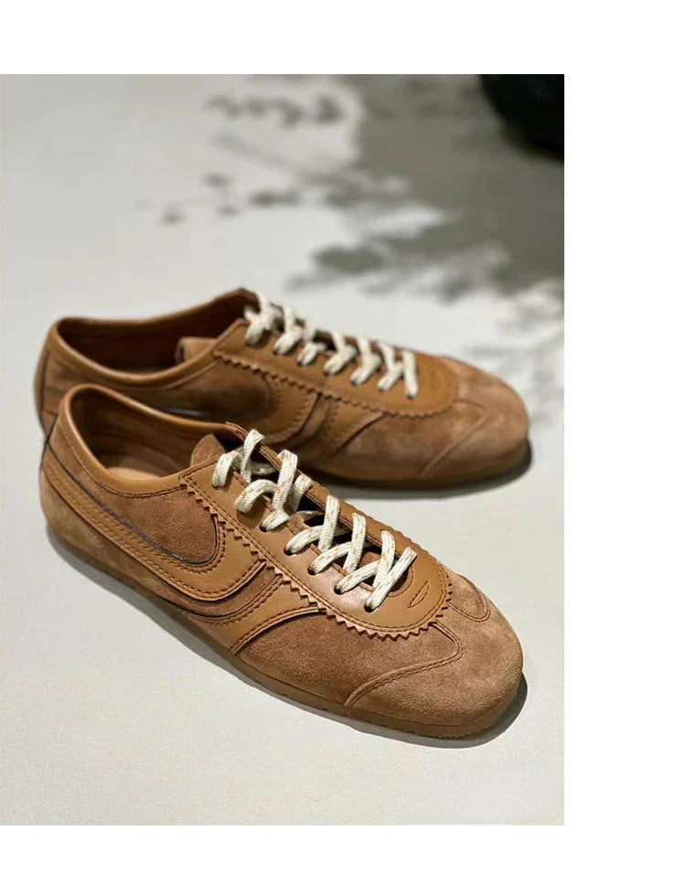 Real Leather German Training Shoes for Women — 2025 Retro Fashion Four Seasons Running & Casual Forrest Gump Style Sneakers