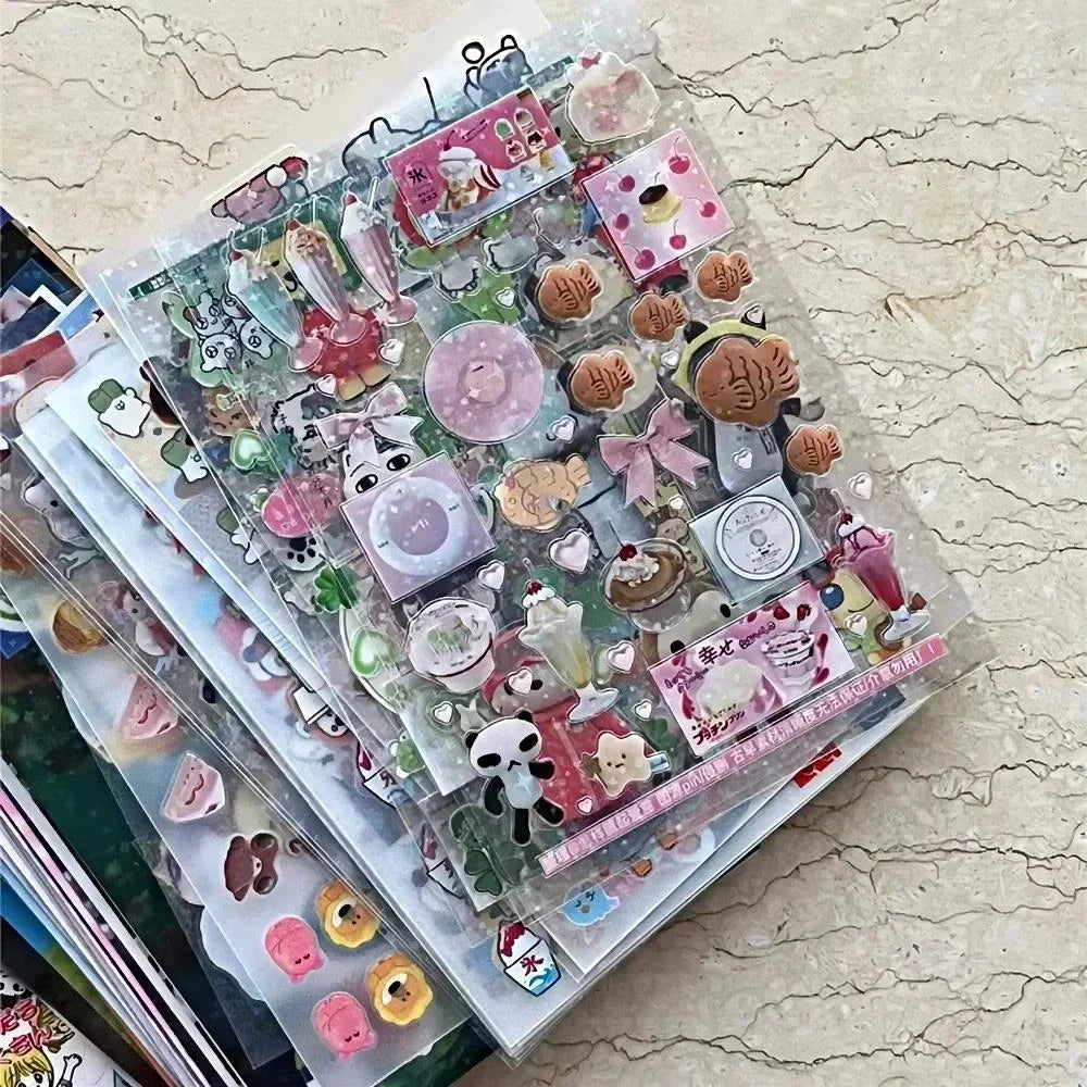 20-Sheet Vintage Glitter PET Stickers - Transparent Kawaii Deco Stickers for Scrapbooking, Journaling & Toploader Crafts