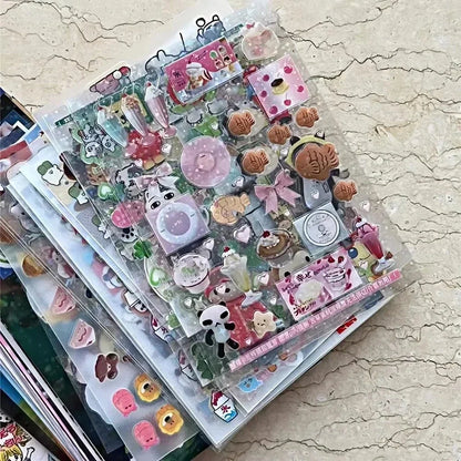 20-Sheet Vintage Glitter PET Stickers - Transparent Kawaii Deco Stickers for Scrapbooking, Journaling & Toploader Crafts