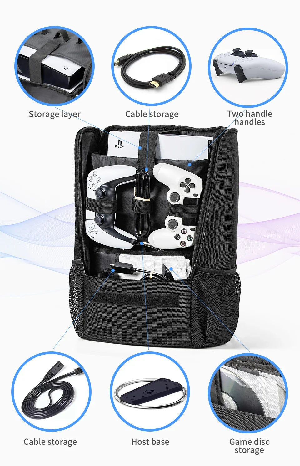 PS5 Pro & Slim Gaming Backpack — Large-Capacity Protective Travel Case for Console & Accessories