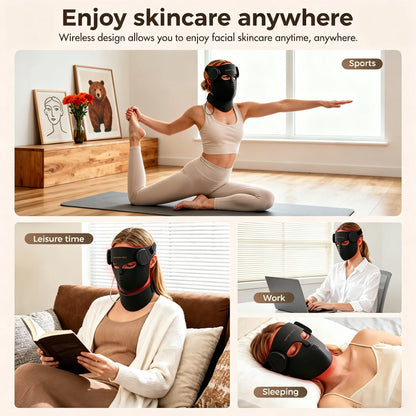 8-Color LED Red Light Therapy Face Mask - Silicone Photon Skincare Mask with Neck Coverage for Wrinkles & Acne