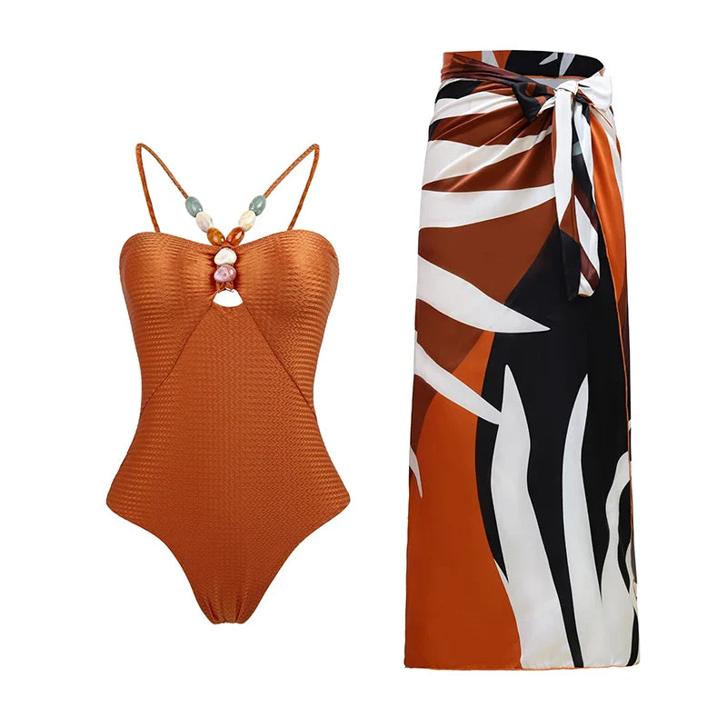 Blue One-Shoulder Ruffle Floral Monokini Swimsuit with Cover Up Sexy One Piece Beach Swimwear for Women Summer