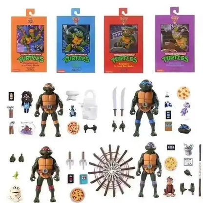Four New NECA Anime Action Figures – Leonardo Teenage Mutant Ninja Turtles Pizza Club Model Figurines for Toys & Shelf Display