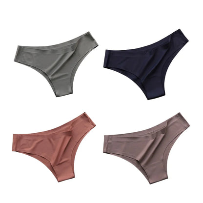 4PCS Seamless Ice Silk Panties Set for Women – Low Waist G-String, Soft Ultra-Thin Sexy Underwear Briefs