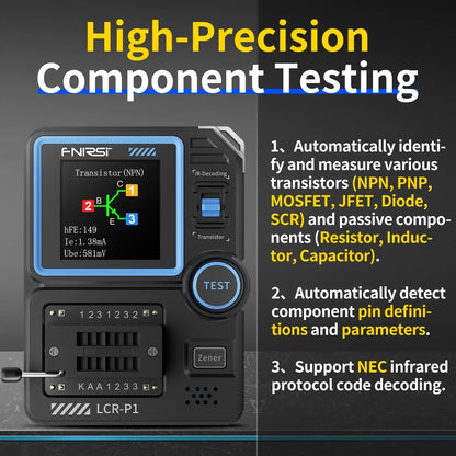 LCR-P1 Transistor Tester — Multifunction Diode, Triode, Capacitance & Resistance Meter for NPN, PNP, MOSFET, IR, LCR, ESR Testing