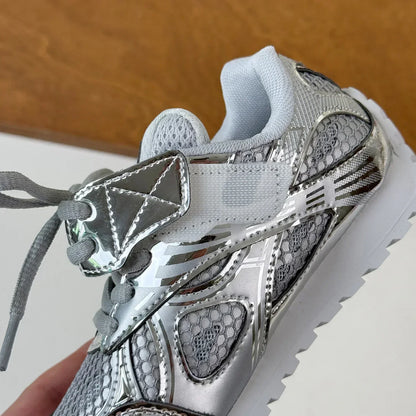 Kids Breathable Mesh Sneakers - Casual Metallic Rubber Walking & Sports Shoes for Boys & Girls