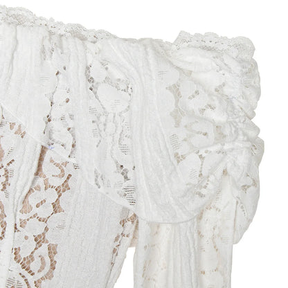 Suninheart White Off-Shoulder Bodycon Dress – 2025 Elegant Lace Long Sleeve Maxi Dress for Women, Wedding Guest Outfit