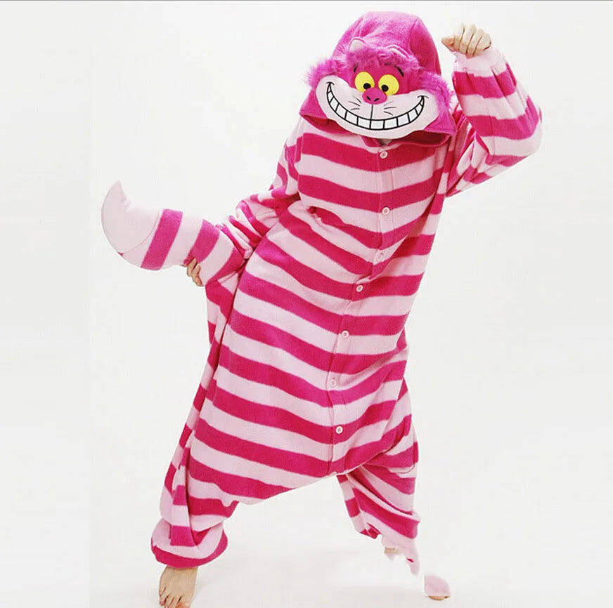 Cheshire Cat Flannel One-Piece Pajamas — Men & Women Cartoon Home Wear for Autumn & Winter