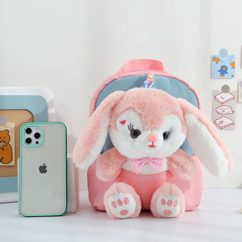 Plush 3D Rabbit Backpack for Kids – Cute Bow Tie Cartoon School Bag for Boys & Girls