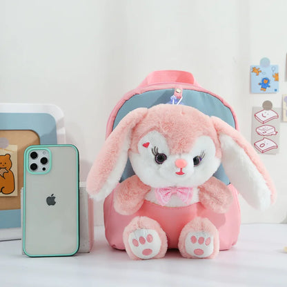 Plush 3D Rabbit Backpack for Kids – Cute Bow Tie Cartoon School Bag for Boys & Girls